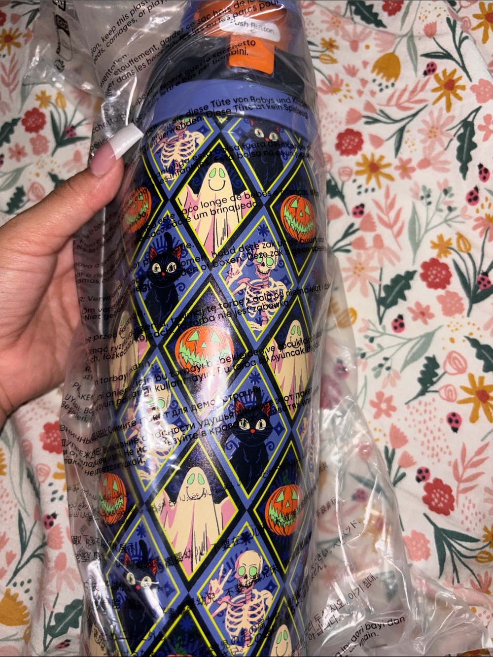 Owala Purple Halloween Patterned Insulated Travel Bottle